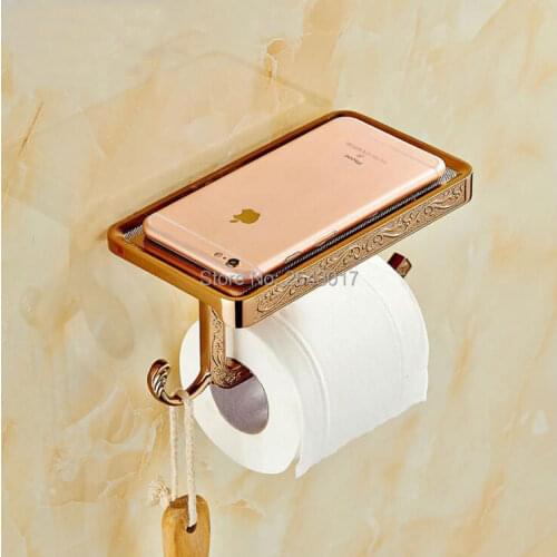 New Arrival Bathroom Accessories Toilet Roll Paper Holder with Phone Rack Wall Mounted Rose Golden Finish Tissue Box ZR2333