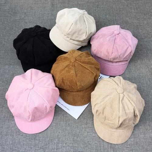 Autumn Winter Warm Corduroy Hat Christmas Gifts For Women Friends Solid Color Vintage British Style Leisure Beret Caps