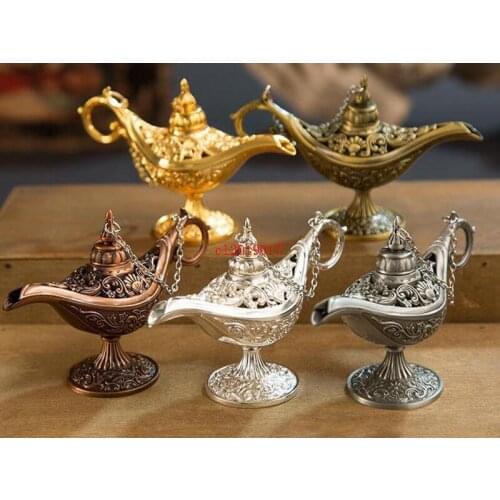 Excellent Fairy Tale Incense Burner Vintage Retro Tea Pot Genie Lamp Aroma Stone Home Ornament Metal Craft