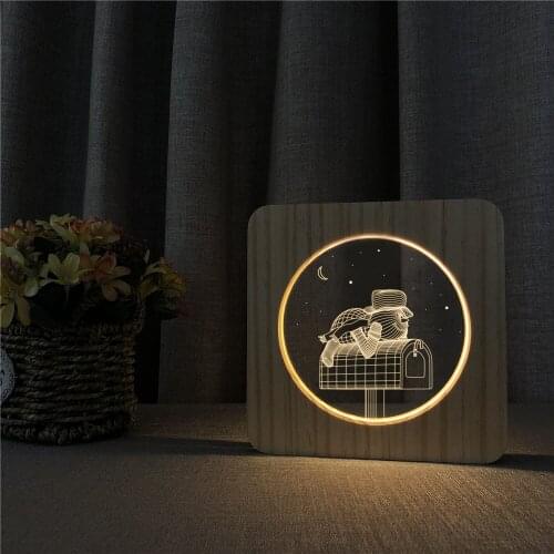 PostMail Box Shape3D LED Arylic Wooden Night Lamp Table Light Switch Control Carving Lamp for Childrens Room Decorate