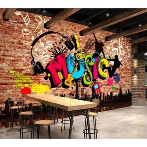 Custom wallpaper 3d обои city music graffiti brick wall tooling background wall living room cafe retro nostalgic MUSIC wallpaper