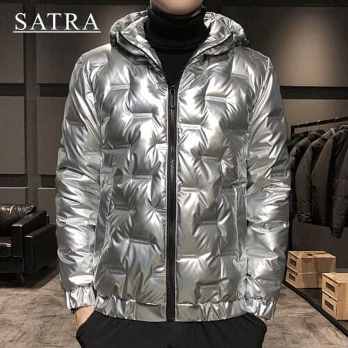 SATRA 2021 New Arrival Men White 90% Duck Down Bright Surface Hooded Jackets,Mens Winter Warm Parka Overcoat Down Jackets