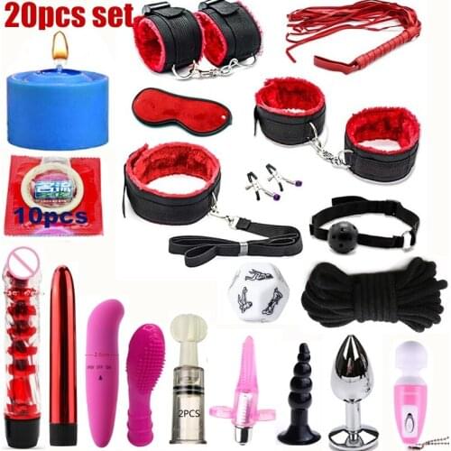 Sex Toys 20pcs set For Couples Bondage Vibrators Set Nylon Restraint BDSM Slave Vibrator Plug Flirt Games Erotic Toys for Women