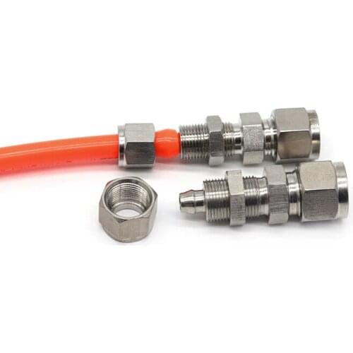 Stainless steel connector 6 8 10 12mm hard tube PU tube fitting Direct terminal Card sleeve cap Quick twist bulkhead connector