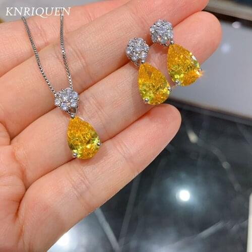 Charms 925 Sterling Silver 8*12mm Topaz Crystal Lab Diamonds Drop Earrings Necklace for Women Party Fine Jewelry Sets Gift