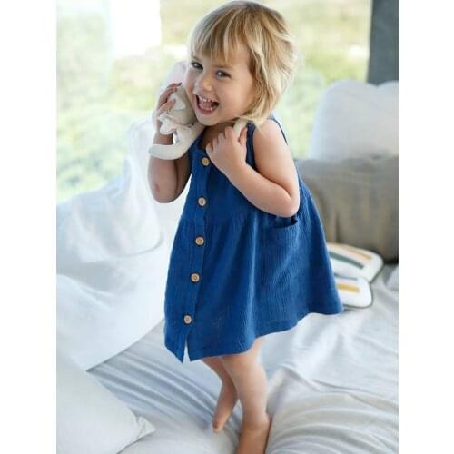 100%cotton vintage girl dress solid color O-neck single-breasted bow girl dress princess with pockets TZ27