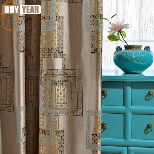 High-end Chinese Satin Jacquard Curtain Luxury Geometric Figure Curtain Blackout Curtains for Living Room Bedroom Decoration