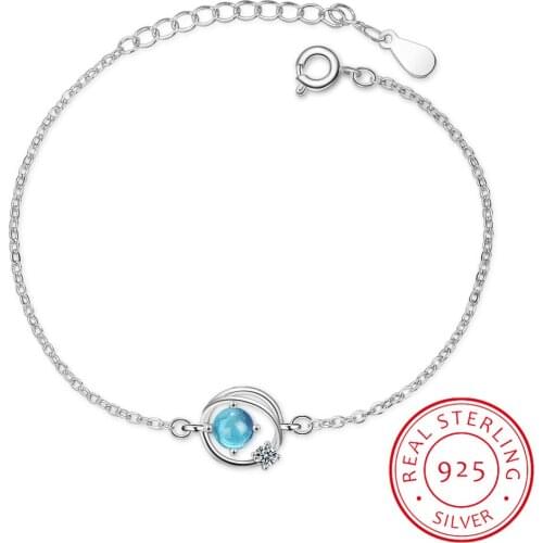 Real 925 Sterling Silver Personality Zirconia Star Planet Pendant Bracelet Punk Fine Jewelry For Women Party Accessories