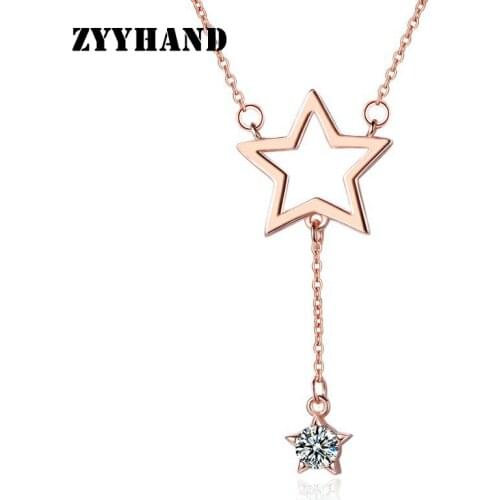 Rose-Gold Star Women Clean Stone Necklace Girl Cross Chain Simple Style AAA Zircon Lady Wedding Neck Jewelry