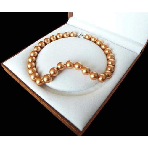 Women Gift word Love women Fashion Jewelry Rare Huge 12mm Genuine South Sea Champagne Shell Pearl Necklace Heart Clasp 18