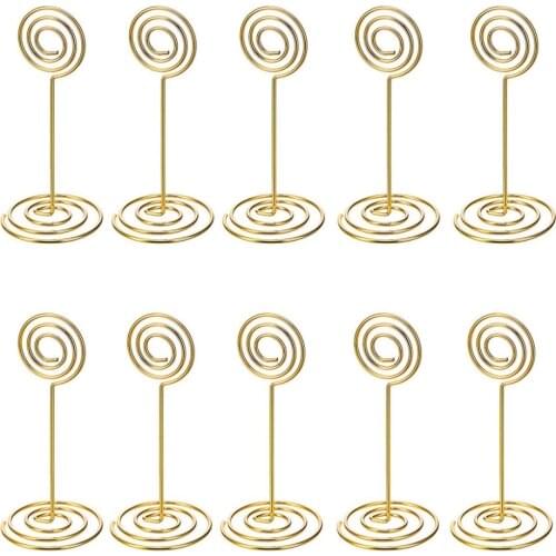 10pcs Gold Swirl Wedding Table Number Name Place Cards Holders Stands Note Menu Clip for Wedding Party Event Banquet Decorations