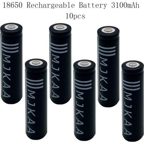 10PCS 18650 Rechargeable Battery(Not AA/AAA) 3.7v 3100mAh Lithium Batteries With Tip Head for Led Flashlight Black
