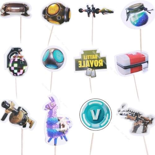 24pcs/set Cake Flag Fortnite Party Set Children Birthday Cake Decoration Card Flag Decoration Birthday Anniversary Wedding Party
