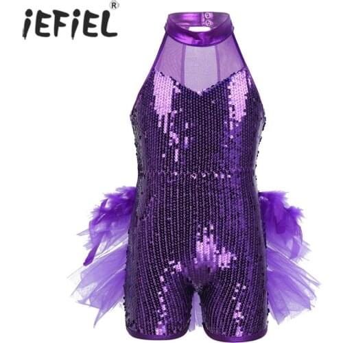 IEFiEL Kids Girls Ballerina Dancewear Holographic Jazz Latin Dance Costumes Gymnastics Leotard Ballroom Dancing Turnpakje