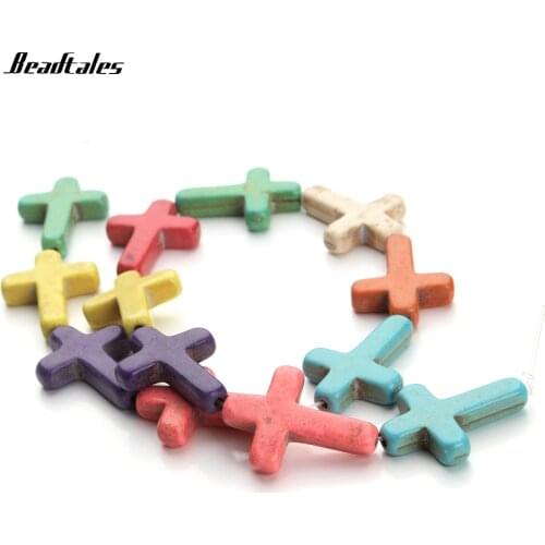 Beadtales Approx 13pcs/lot Natural Stone Cross Charms Beads 22*30mm fit DIY Necklace Bracelet Jewelry Making Materials
