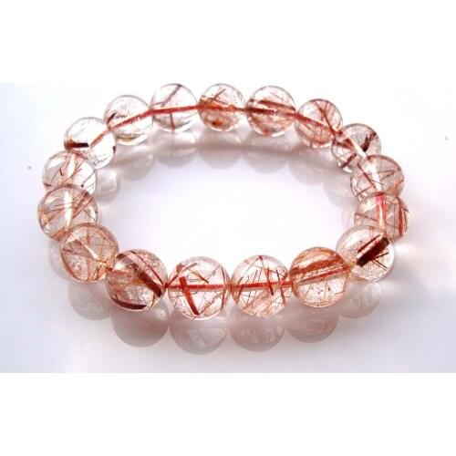 Free Shipping Natural Copper Rutilated Quartz 12mm Round Beads Bracelet Women Jewelry Accessories Weddings Parties Gift