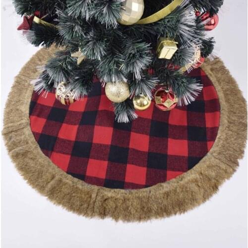Free shipping Extra Large 36"/50" Christmas Tree Skirt Plaid with Faux Fur Border Buffalo Check P4611