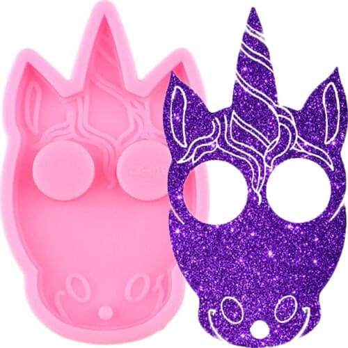 Shiny Glossy Pointy Ear Dog Silicone Keychain Mold Defense Unicorn Epoxy Craft Resin Molds Pendant Charms Making Jewelry Moulds