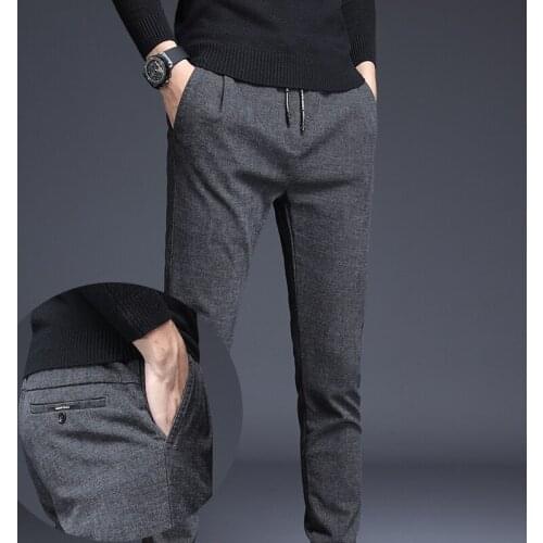 Fashion brand Simple Men Casual straight Pants Fashion Business man Cotton Elastic waist Drawstring Jogger gray Work trousers