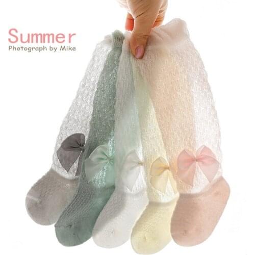 Baby Girl Kids Mesh Socks Summer Spring Non-slip Cotton Thin Bow Knee High Socks Breathable For 0-3 years Newborn clothes