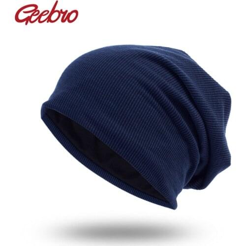Geebro Men Women Beanie Knitted Ribbed Beanies Hat Winter Cap Solid Color Hip-hop Slouch Hats Skullies chapeu feminino DQ400B
