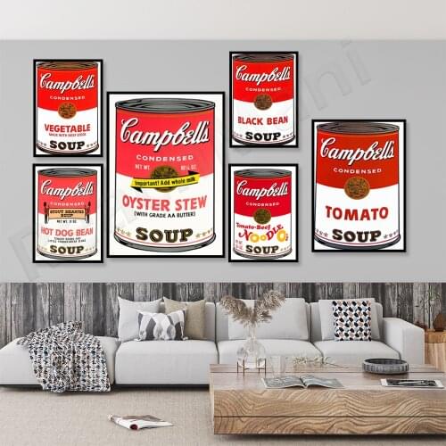 Andy Warhol Art Print, Chicken Noodle Soup-Black Bean Soup-Tomato Beef Soup, Hot Dog Bean Soup, Oyster Stew Pop Art Print Poster