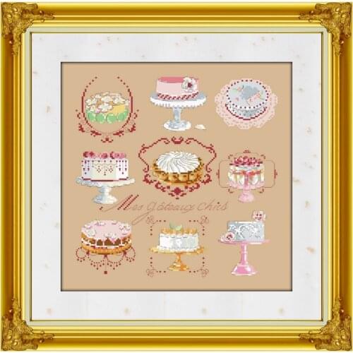 Cake illustration cross stitch package 18ct 14ct 11ct flaxen linen cotton thread embroidery DIY handmade needlework
