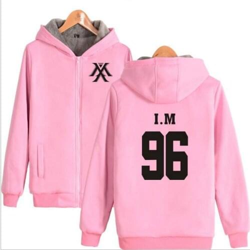 K POP K-POP KPOP MONSTA X Pink Hoodie Sweatshirt WONHO YOOKIHYUN I.M JOOHEON Winter Thick Fleece Hooded Jacket Coat Women Men