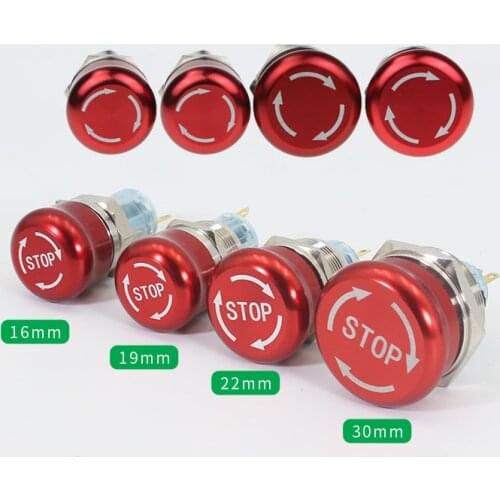 16/19/22mm stainless steel Emergency stop switch Push Button Switch latching 1NO1NC 2NO2NC Car button pin terminal Mushroom head