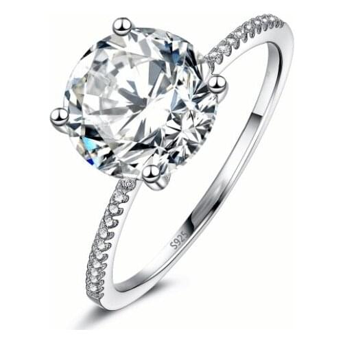 Classic Luxury Real Solid 925 Sterling Silver Ring Hearts Zircon Wedding Jewelry Rings Engagement For Women Girl