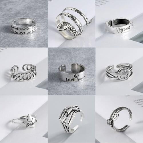 Vintage Punk Happy Smiling Face Open Rings For Women Elegant Adjustable Antique Knuckle Rings Female Wedding Jewelry Gift New