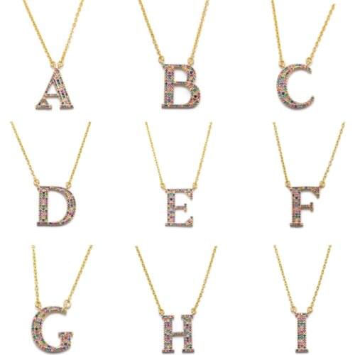 Juya Multicolor Crystals A-Z Initial Gold Necklace 26 Alphabet Letters Pendant Necklace For Women Party Jewelry Dropshipping
