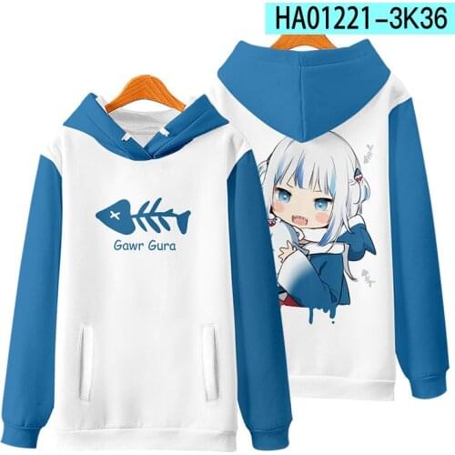 2021 Gawr Gura-3D Girls Hoodie for Kids and Adults Spring Fall Pullover Hip Hop Style Little Shark Japanese Cartoon Clothes