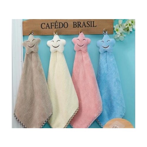 2pcs short plush hanging towel lovely flower stars coral cashmere hand towel kids absorbent