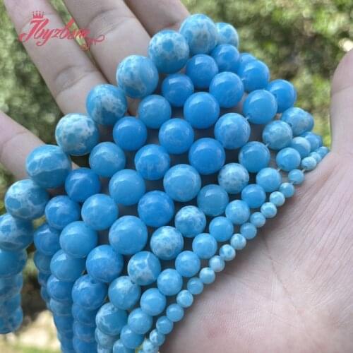 Round Beads Skyblue Sea Sediment Stone Beads Loose 4/6/8/10mm For Jewelry Making DIY Necklace Bracelet Strand 15" Free Shipping