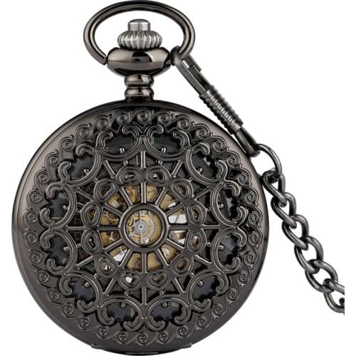 Steampunk Hollow Spider Web Men Women Handwinding Mechanical Pocket Watch Manual Skeleton Clock Arabic Number Dial Pendant Chain