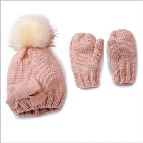 New Winter Hats For Kid Knitted Beanie Baby Hat Gloves Set Children Girls Boys Warm Cap