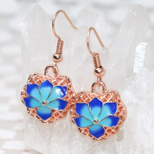 Original design high grade rose gold-color carved flower cloisonne dangle earrings 14*16mm drop women party gifts jewelry B2580