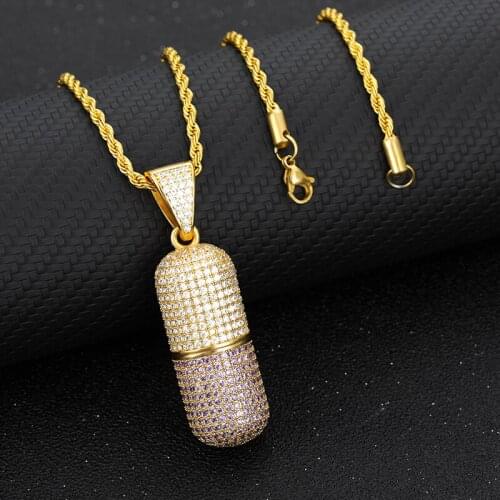 Hip Hop Fashion Jewelry Pill Necklace Can Open Capsules Pendant Neckalces Cubic Zircon Necklace Iced Out Detachable