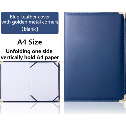 Custom Logo Printing Diploma Folder Blue Leather Padded Graduation Certificate Holder Cover A4