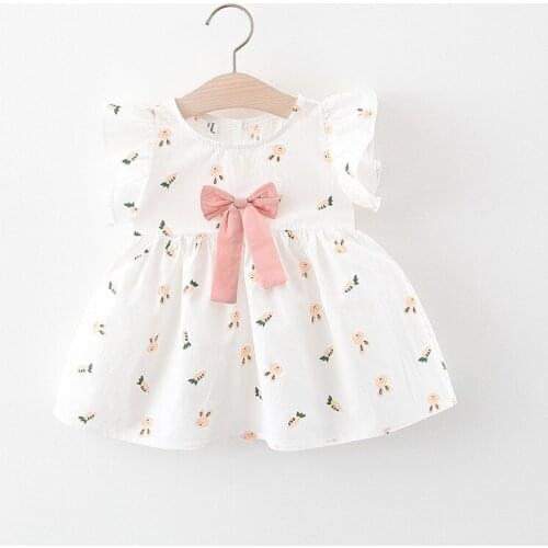 Girls' Short-sleeved Dress Summer Baby Children Girls Baby Summer Dress Bowknot Cotton Skirt Childrens Boutique Clothing