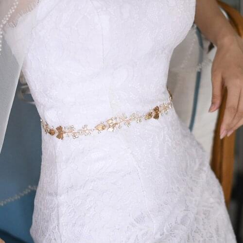 ZMSH122 Wedding Dress Belt Golden Leaves Fashion Bridal Belts For Women Crystal Evening Dresses Waist Band Brides Accessories