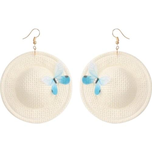 Summer Fashion Rattan Weave Straw Hat Hook Earrings Geometric Flower Statement Dangle Earrings For Women Girl Jewelry brincos