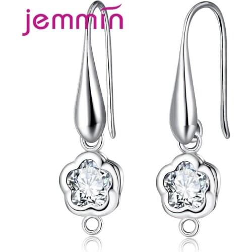 Earring Hook Jewelry Findings with Flower CZ Crystal Hoop Earrings Accessories 925 Sterling Silver for Women DIY