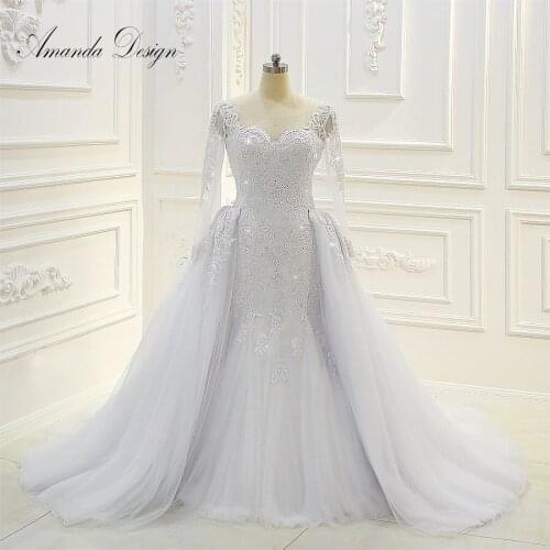 Amanda Design robe de mariee Long Sleeve Beading Detachable Skirt Wedding Dress