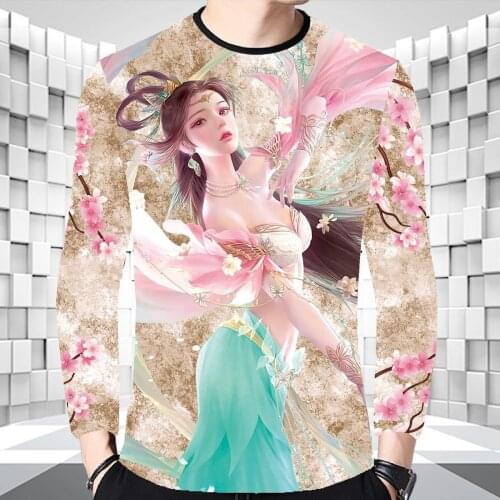 At the end of 2020, the new Chinese style 3D beauty figure T-shirt casual loose plus round neck bottoming shirt fashion top men