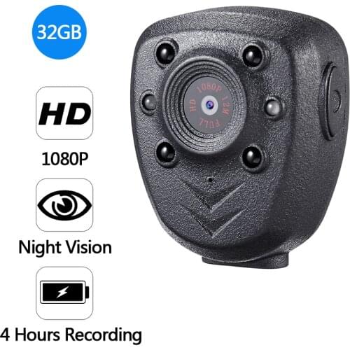 HD 1080P Police Body Lapel Worn Video Camera DVR IR Night Vision LED Light Cam 4-hour Record Digital Mini DV Recorder Voice 32G