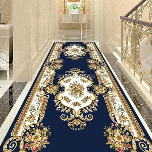 Southeast Asian Style Floral Living Room Carpet Flannel Soft Kitchen Floor Mat Bedside Balcony Area Rug Navy Blue Corridor Mat