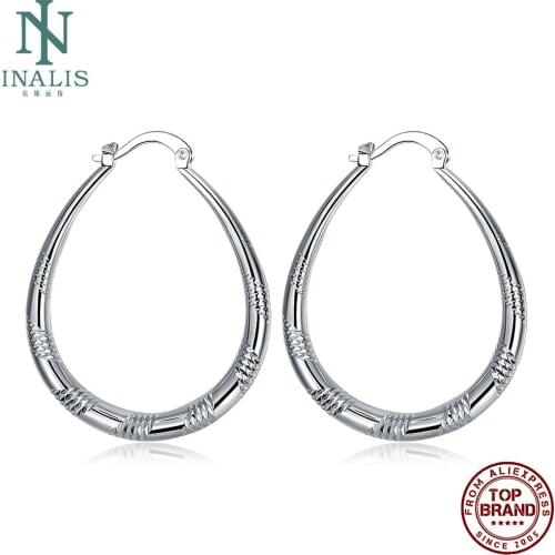 INALIS Romantic Oval pattern Classic Hoop Earrings For Women White Geometric Female Copper Earring Anniversary Fashion Jewelry