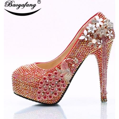 2019 Womens wedding shoes red AB Phoenix diamond Crystal Shoe woman Ladies Party dress shoes Bride bridesmaids wedding shoes